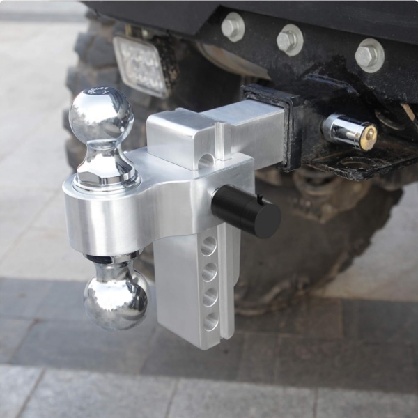 Side view of Aluminum Tow Hitch highlighting adjustable features and corrosion resistance